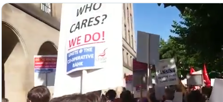 Bank employees take part in demonstration